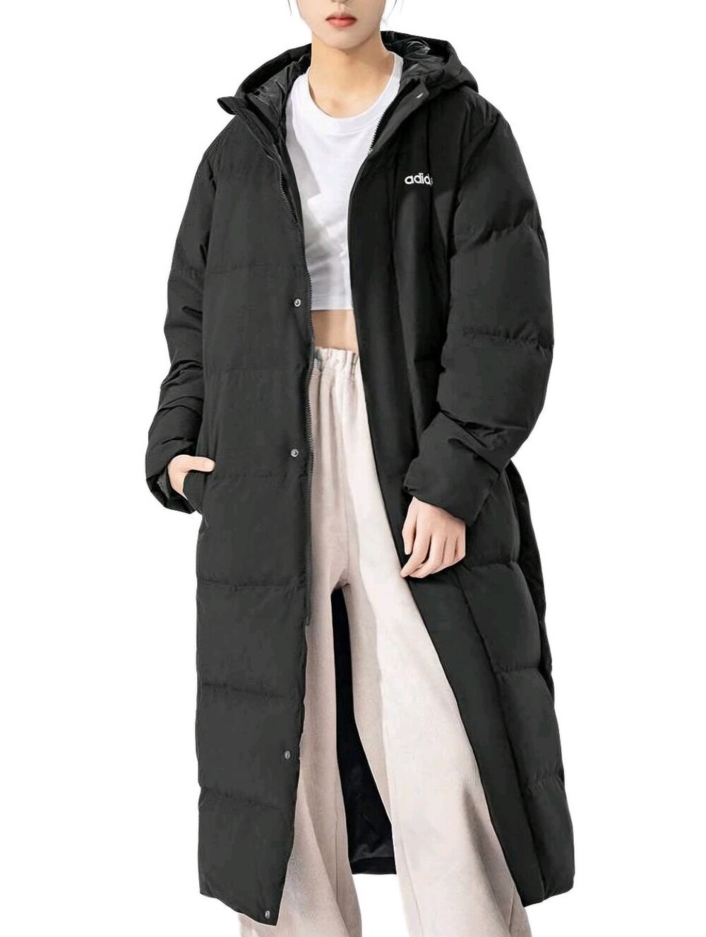 ADIDAS Black Long Hooded DOWN Puffer Coat/ Jacket. Super Warm XL